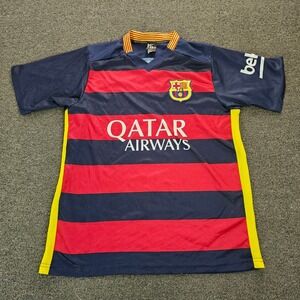 FC Barcelona Messi 10 Soccer Jersey Mens Medium Red Blue Qatar Airways Unicef